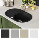 Granite Kitchen Sink Single Basin Oval Black - Close-Up Angle