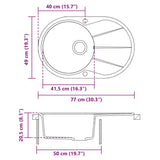 Granite Kitchen Sink Single Basin Oval Black - Low Angle