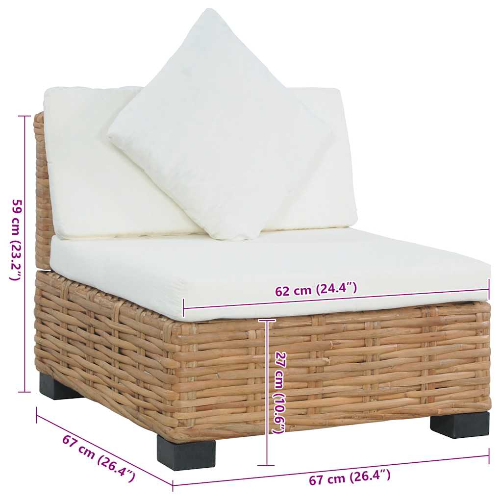 Armless Sofa with Cushions Natural Rattan