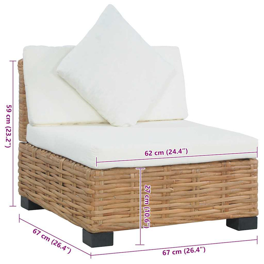 Armless Sofa with Cushions Natural Rattan