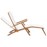 Deck Chair with Cushion Cream White Solid Teak Wood - Front View