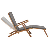 Deck Chair with Cushion Dark Grey Solid Teak Wood