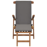 Deck Chair with Cushion Dark Grey Solid Teak Wood