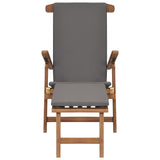 Deck Chair with Cushion Dark Grey Solid Teak Wood - Top-Down View