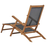 Deck Chair with Footrest Solid Teak Wood Black - 45-Degree Angle