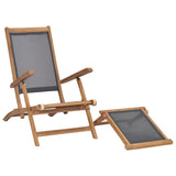 Deck Chair with Footrest Solid Teak Wood Black - Rear View