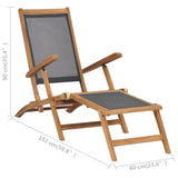 Deck Chair with Footrest Solid Teak Wood Black - Extra Image