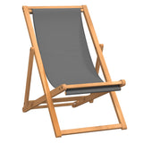 Folding Beach Chair Solid Teak Wood Grey - Front View