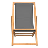 Folding Beach Chair Solid Teak Wood Grey - Side View