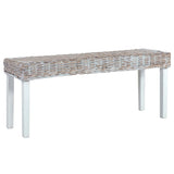 Bench 110 cm White Natural Kubu Rattan and Solid Mahogany Wood