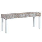 Bench 110 cm White Natural Kubu Rattan and Solid Mahogany Wood