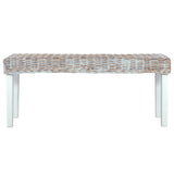 Bench 110 cm White Natural Kubu Rattan and Solid Mahogany Wood