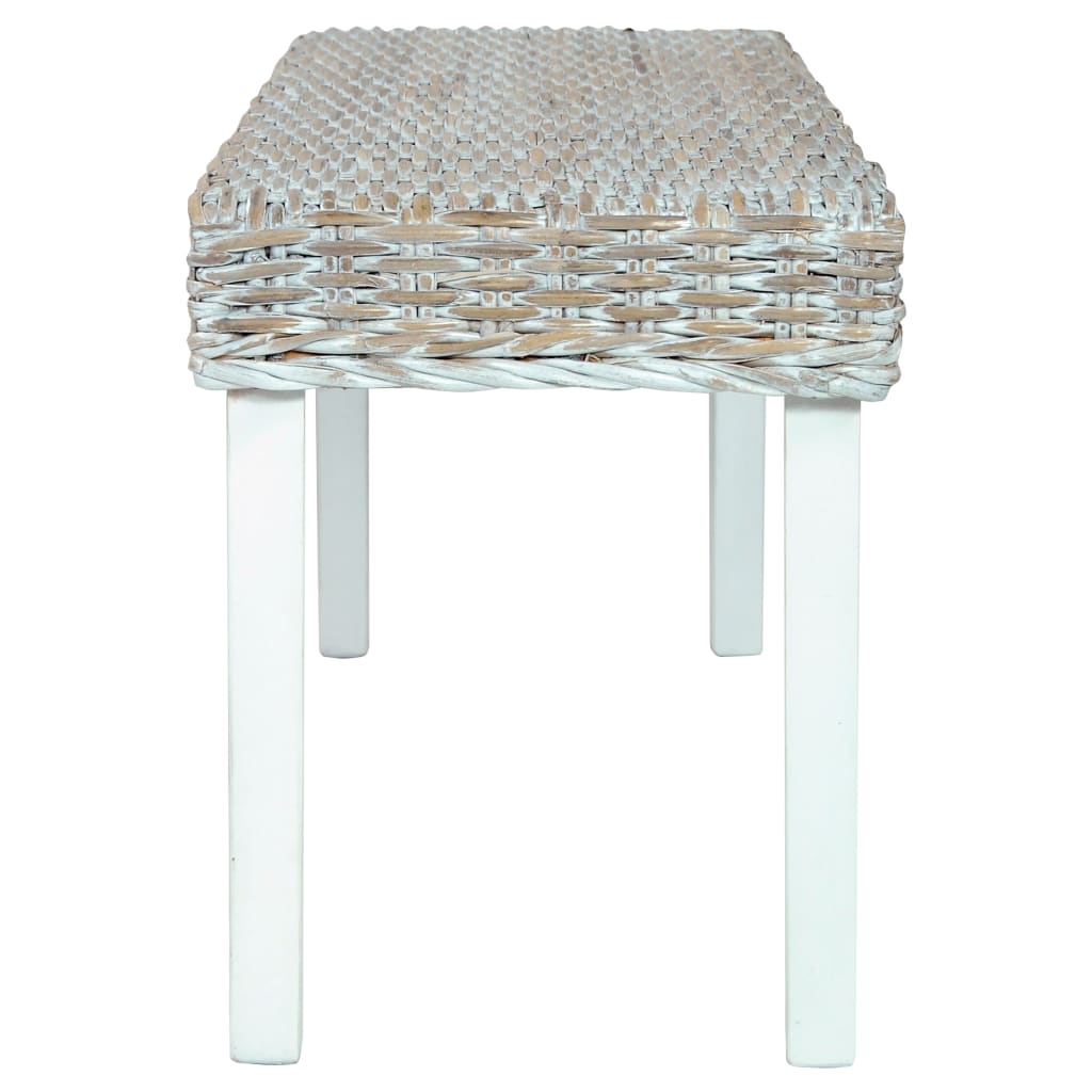 Bench 110 cm White Natural Kubu Rattan and Solid Mahogany Wood