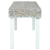 Bench 110 cm White Natural Kubu Rattan and Solid Mahogany Wood