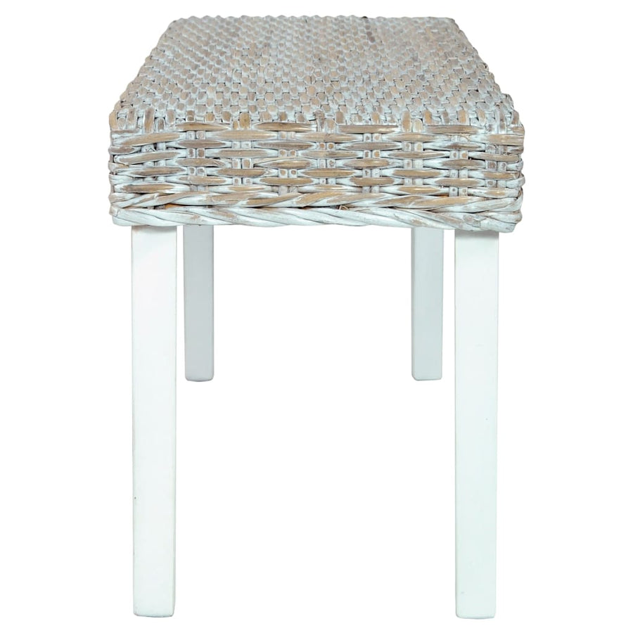 Bench 110 cm White Natural Kubu Rattan and Solid Mahogany Wood