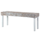 Bench 110 cm White Natural Kubu Rattan and Solid Mahogany Wood