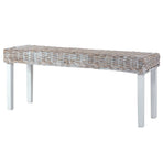 Bench 110 cm White Natural Kubu Rattan and Solid Mahogany Wood