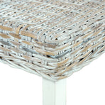 Bench 110 cm White Natural Kubu Rattan and Solid Mahogany Wood