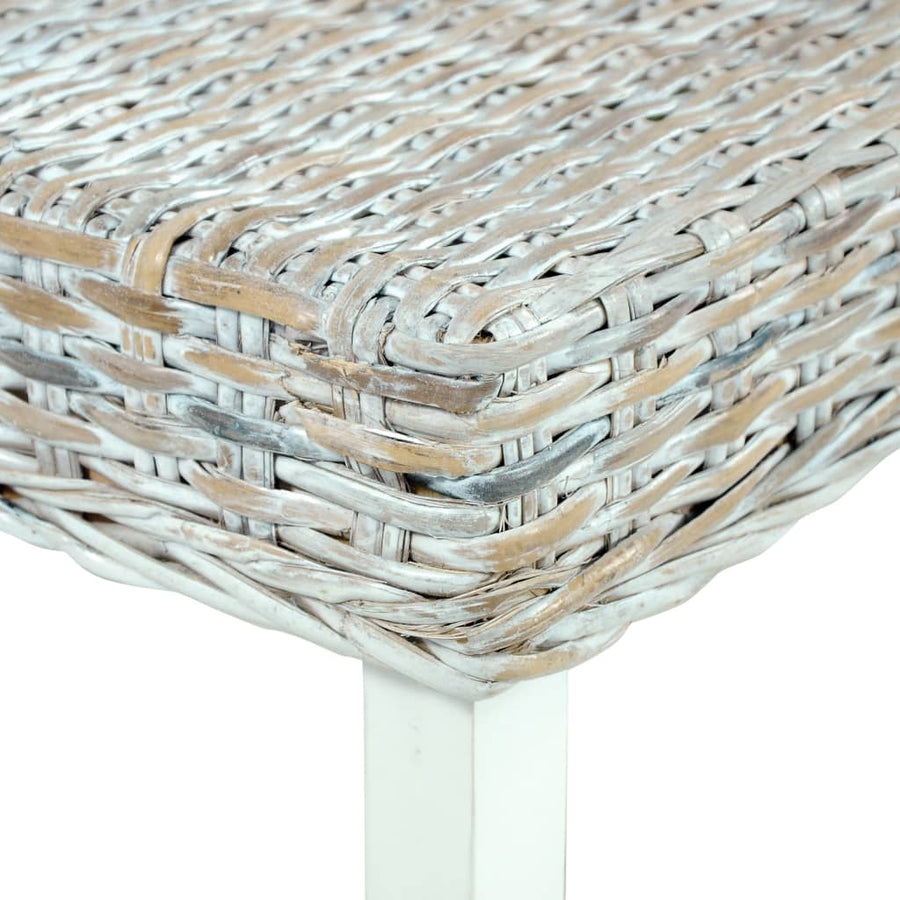 Bench 110 cm White Natural Kubu Rattan and Solid Mahogany Wood