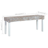 Bench 110 cm White Natural Kubu Rattan and Solid Mahogany Wood