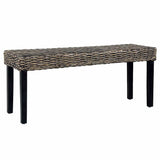 Bench 110 cm Black Natural Kubu Rattan and Solid Mahogany Wood