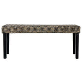 Bench 110 cm Black Natural Kubu Rattan and Solid Mahogany Wood