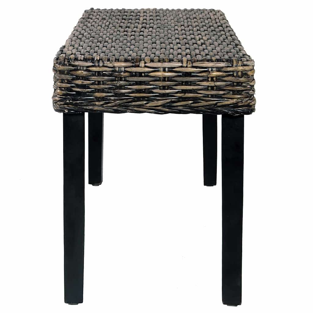 Bench 110 cm Black Natural Kubu Rattan and Solid Mahogany Wood