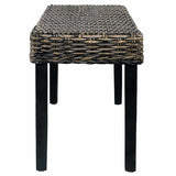Bench 110 cm Black Natural Kubu Rattan and Solid Mahogany Wood - Side View