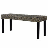 Bench 110 cm Black Natural Kubu Rattan and Solid Mahogany Wood
