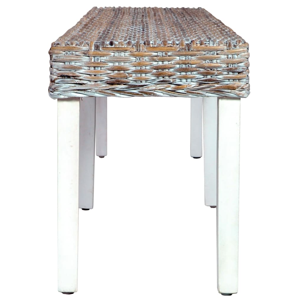Bench 160 cm White Natural Kubu Rattan and Solid Mango Wood