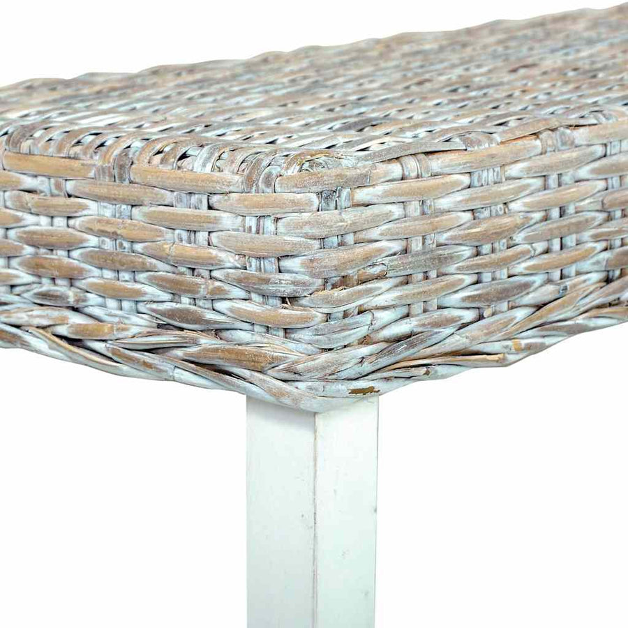 Bench 160 cm White Natural Kubu Rattan and Solid Mango Wood