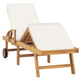 Sun Lounger with Cushion Solid Teak Wood Cream - Front View