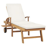 Sun Lounger with Cushion Solid Teak Wood Cream - Side View