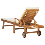 Sun Lounger with Cushion Solid Teak Wood Cream - 45-Degree Angle