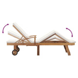 Sun Lounger with Cushion Solid Teak Wood Cream