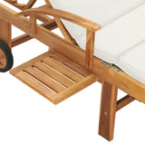 Sun Lounger with Cushion Solid Teak Wood Cream - Low Angle