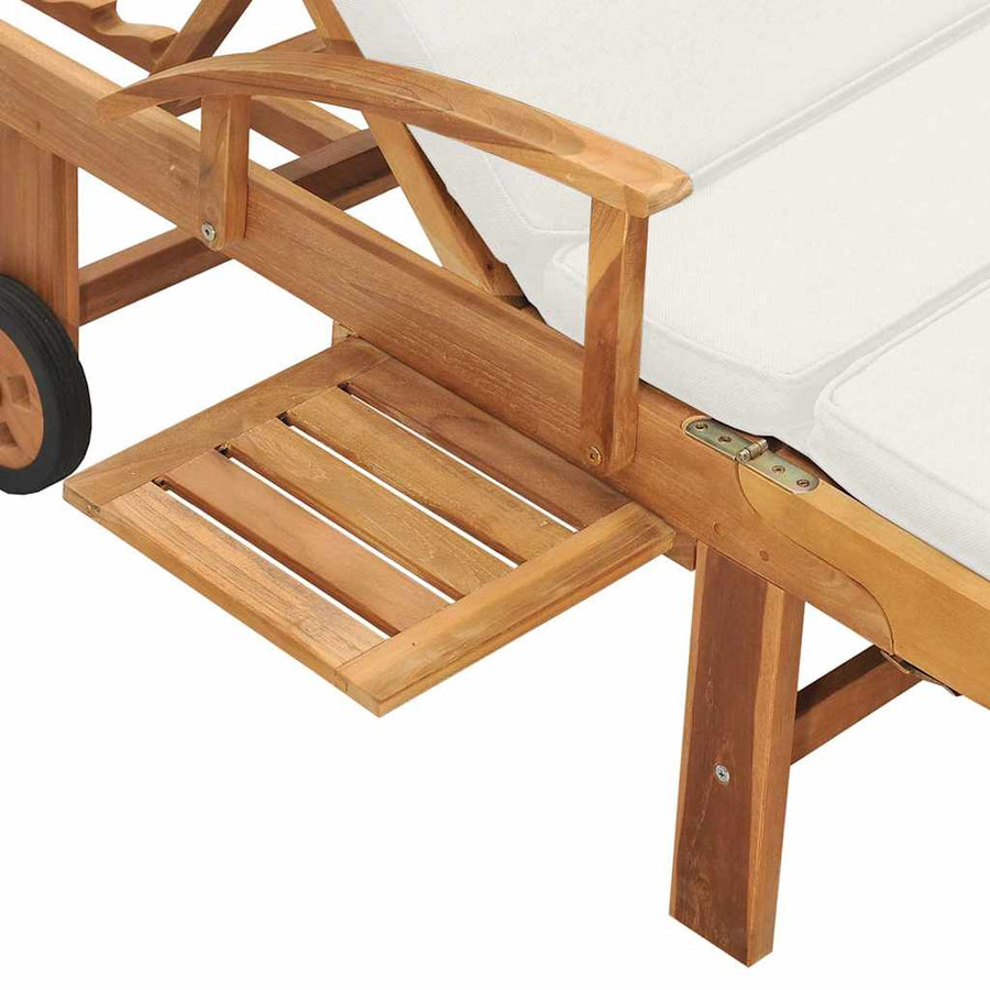 Sun Lounger with Cushion Solid Teak Wood Cream