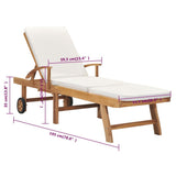 Sun Lounger with Cushion Solid Teak Wood Cream - Extra Image
