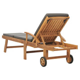 Sun Lounger with Cushion Solid Teak Wood Dark Grey - 45-Degree Angle