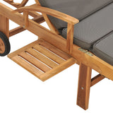Sun Lounger with Cushion Solid Teak Wood Dark Grey - Close-Up Angle