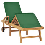 Sun Lounger with Cushion Solid Teak Wood Green - Front View