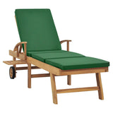 Sun Lounger with Cushion Solid Teak Wood Green - Side View