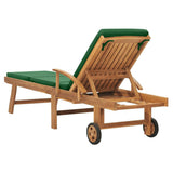 Sun Lounger with Cushion Solid Teak Wood Green - 45-Degree Angle