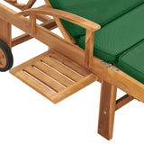 Sun Lounger with Cushion Solid Teak Wood Green - Close-Up Angle