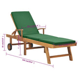 Sun Lounger with Cushion Solid Teak Wood Green - Extra Image