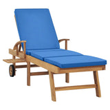 Sun Lounger with Cushion Solid Teak Wood Blue - Side View