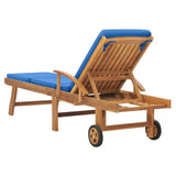 Sun Lounger with Cushion Solid Teak Wood Blue - 45-Degree Angle