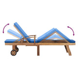 Sun Lounger with Cushion Solid Teak Wood Blue - Rear View