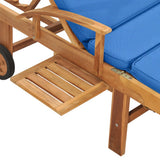 Sun Lounger with Cushion Solid Teak Wood Blue - Close-Up Angle