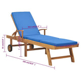Sun Lounger with Cushion Solid Teak Wood Blue - Extra Image